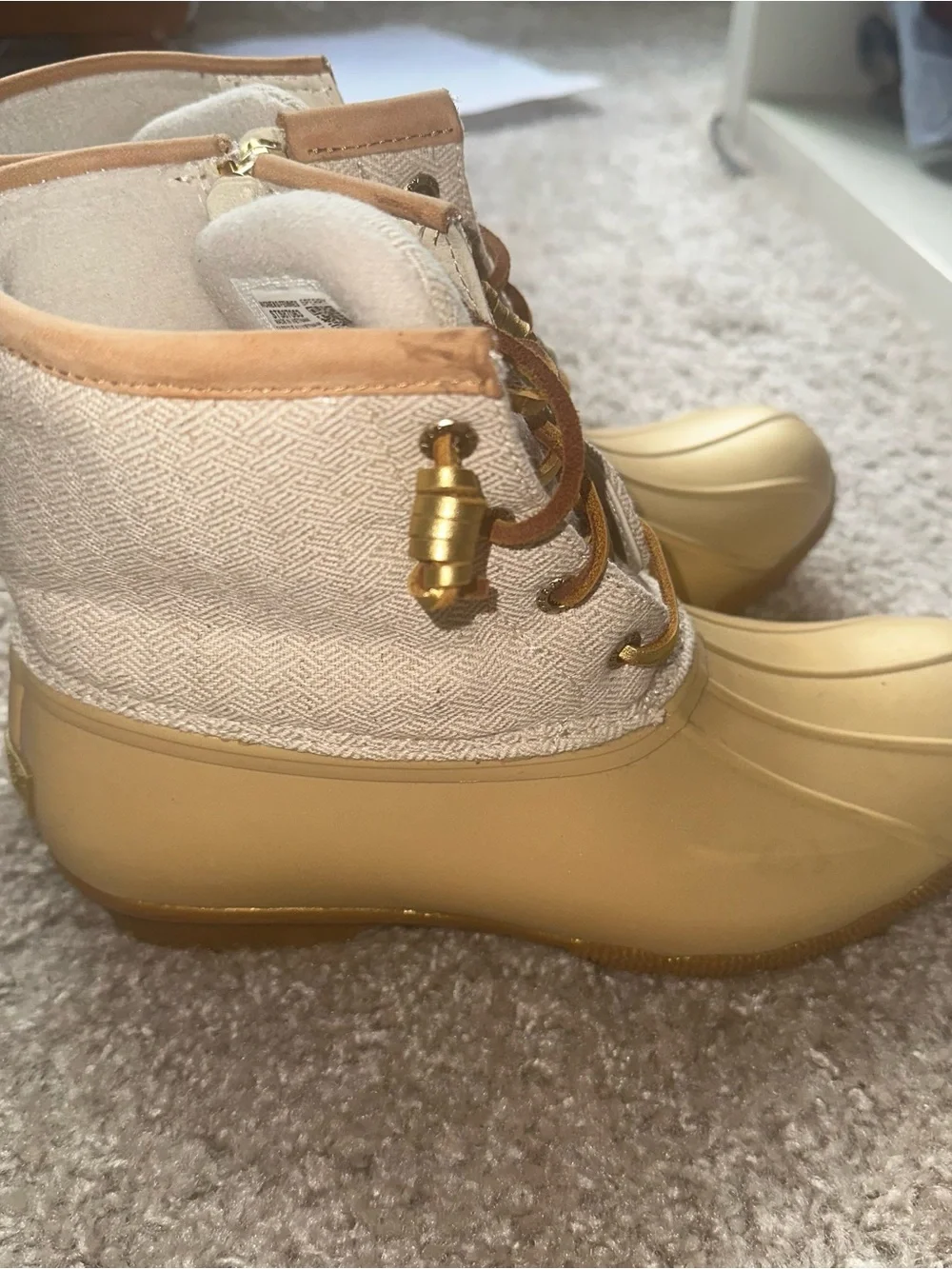 Sperry Metallic Gold and Cream Waterproof Duck Boots